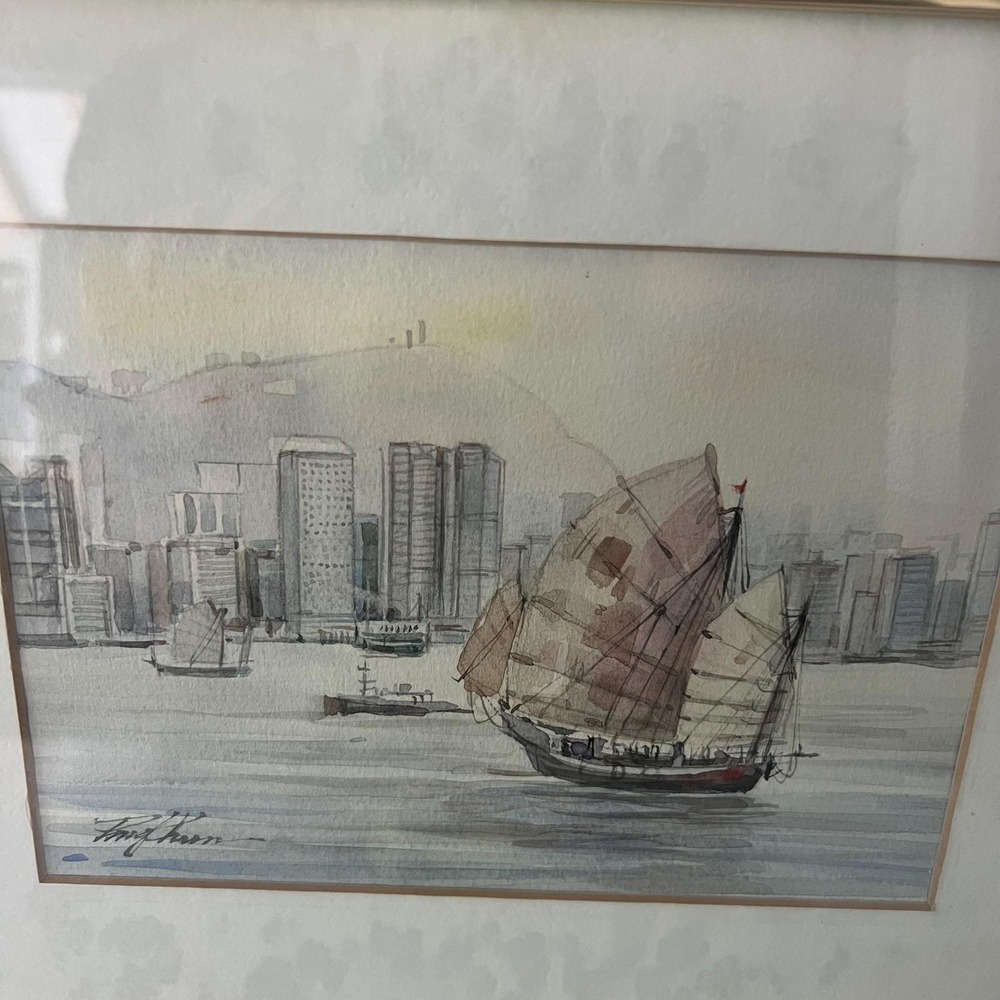 Beautiful framed watercolor painting original signed sailboats - Picture 7 of 10